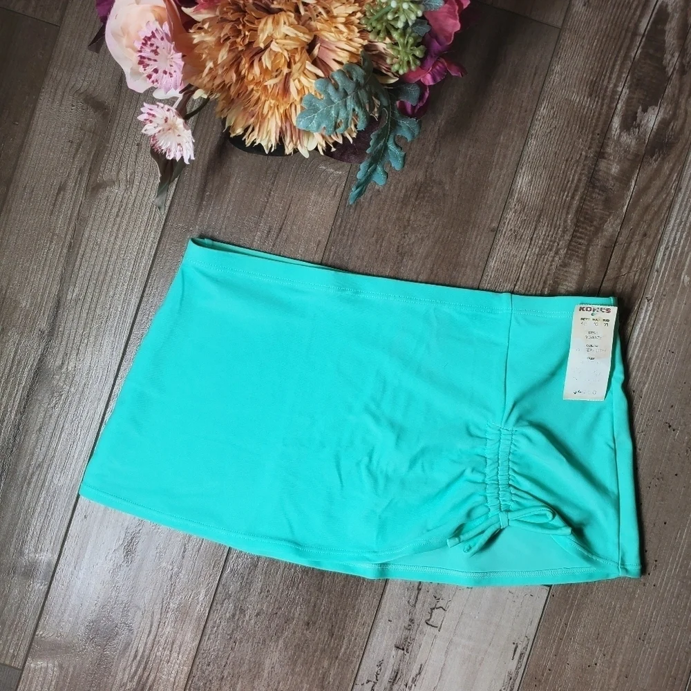 NWT ZEROXPOSUR Girl’s Turquoise Ruched Swim Skirt Coverup M 10 / 12